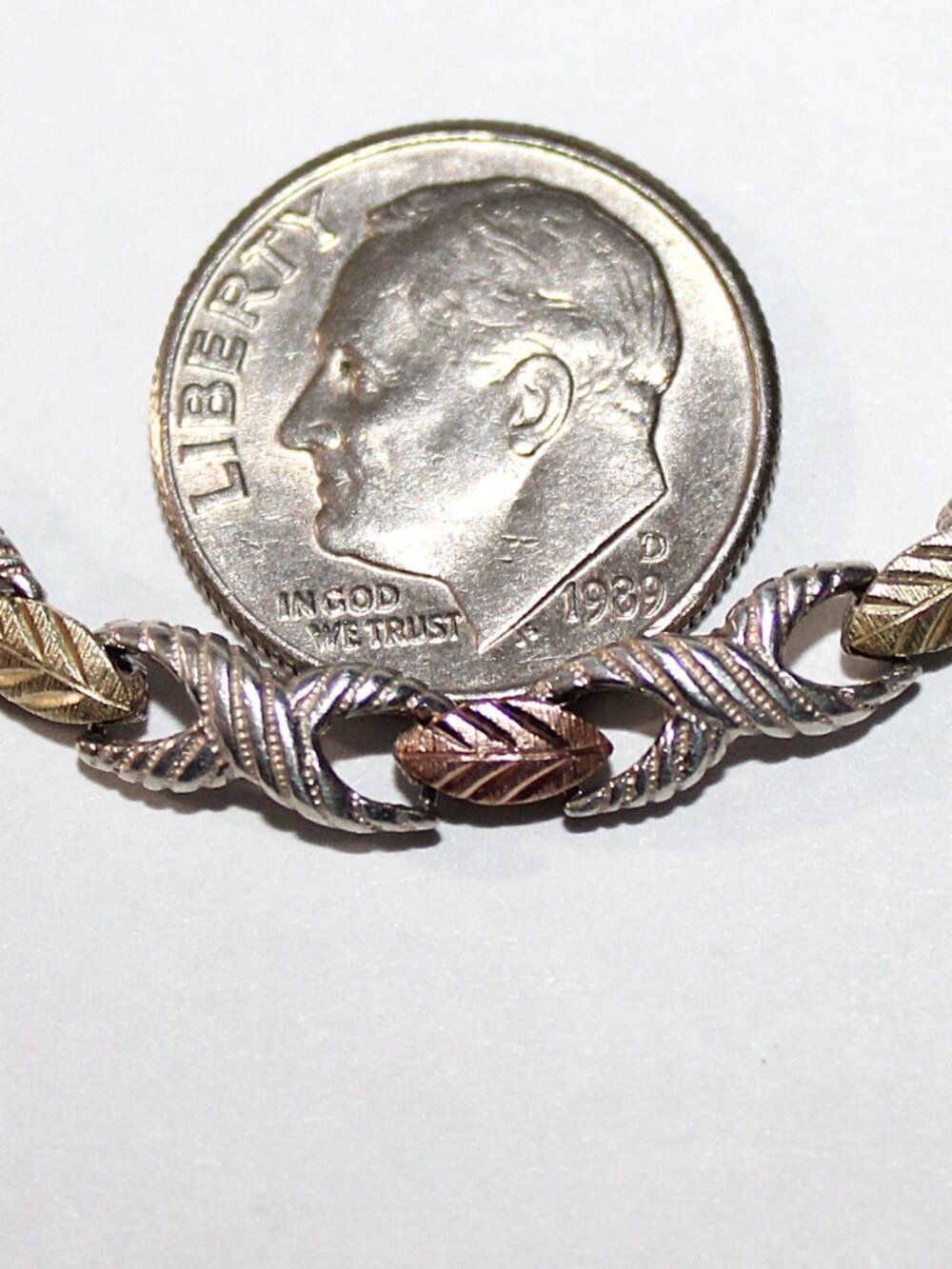 Vintage Sterling Silver Coleman Co 12kt Black Hills Gold Leaves Bracelet - Picture 4 of 7